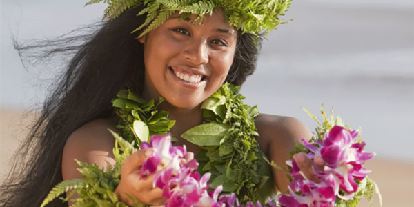 Woman presenting lei