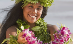 Woman presenting lei